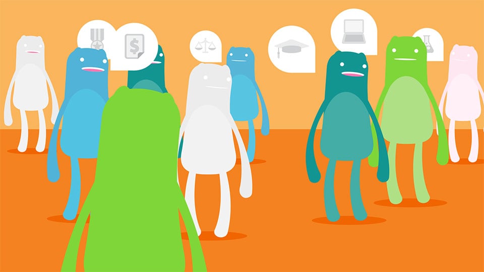 Characters with icons in a motion graphics explainer video