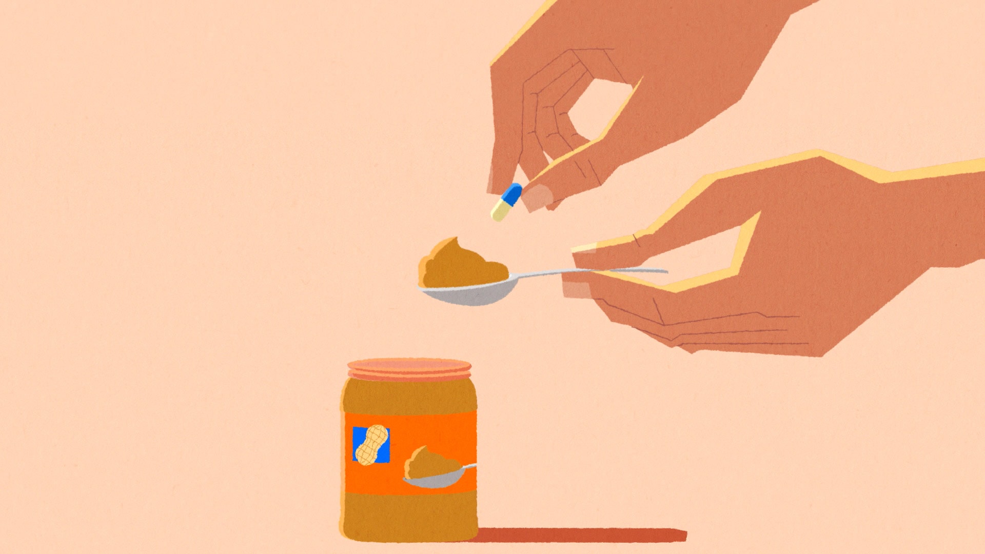 A illustration of a pill being hidden in food in a animated commercial