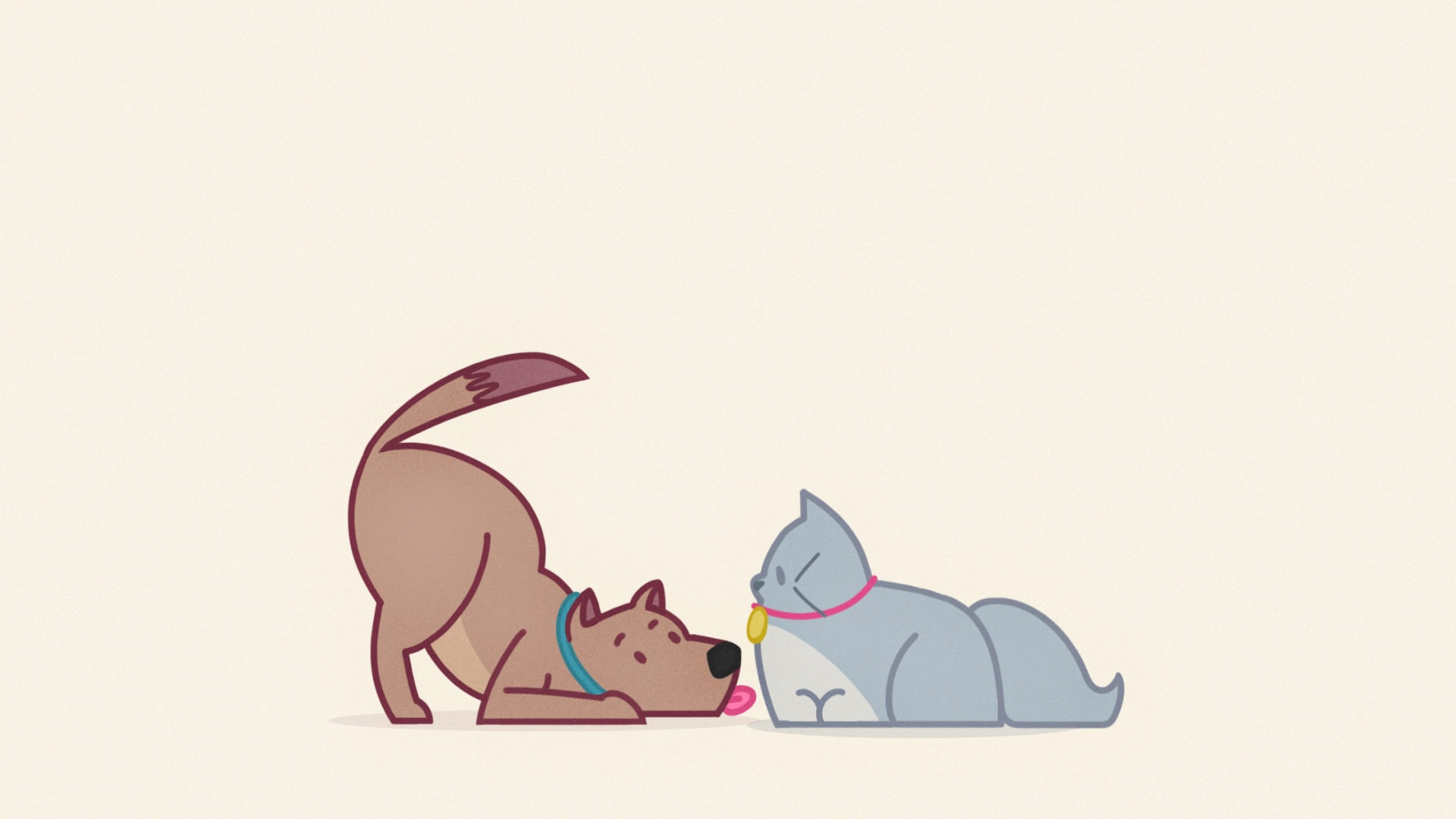 Illustrated cat and dog character in a motion graphics explainer video