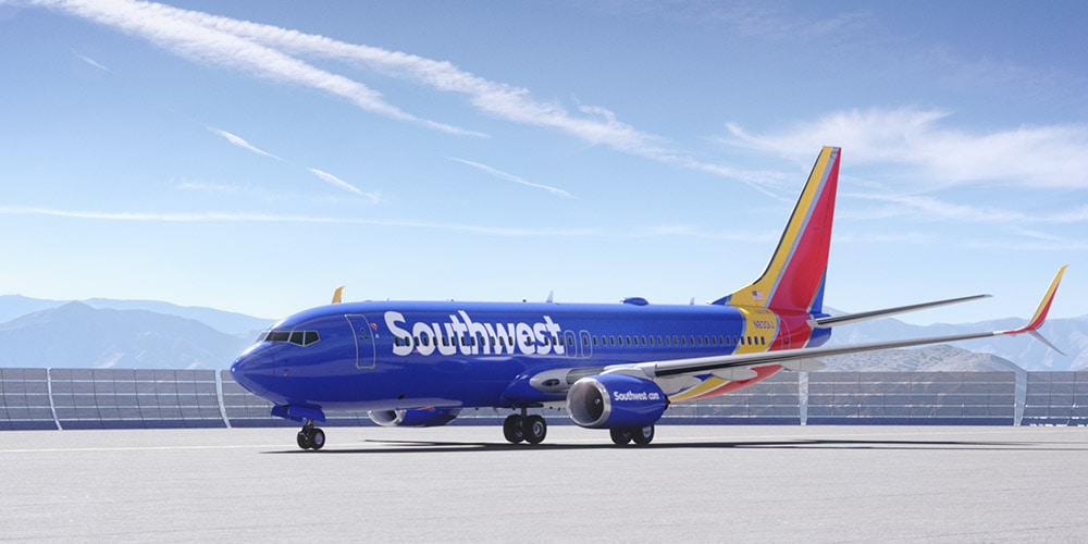 A photorealistic render of a Southwest Airlines aircraft