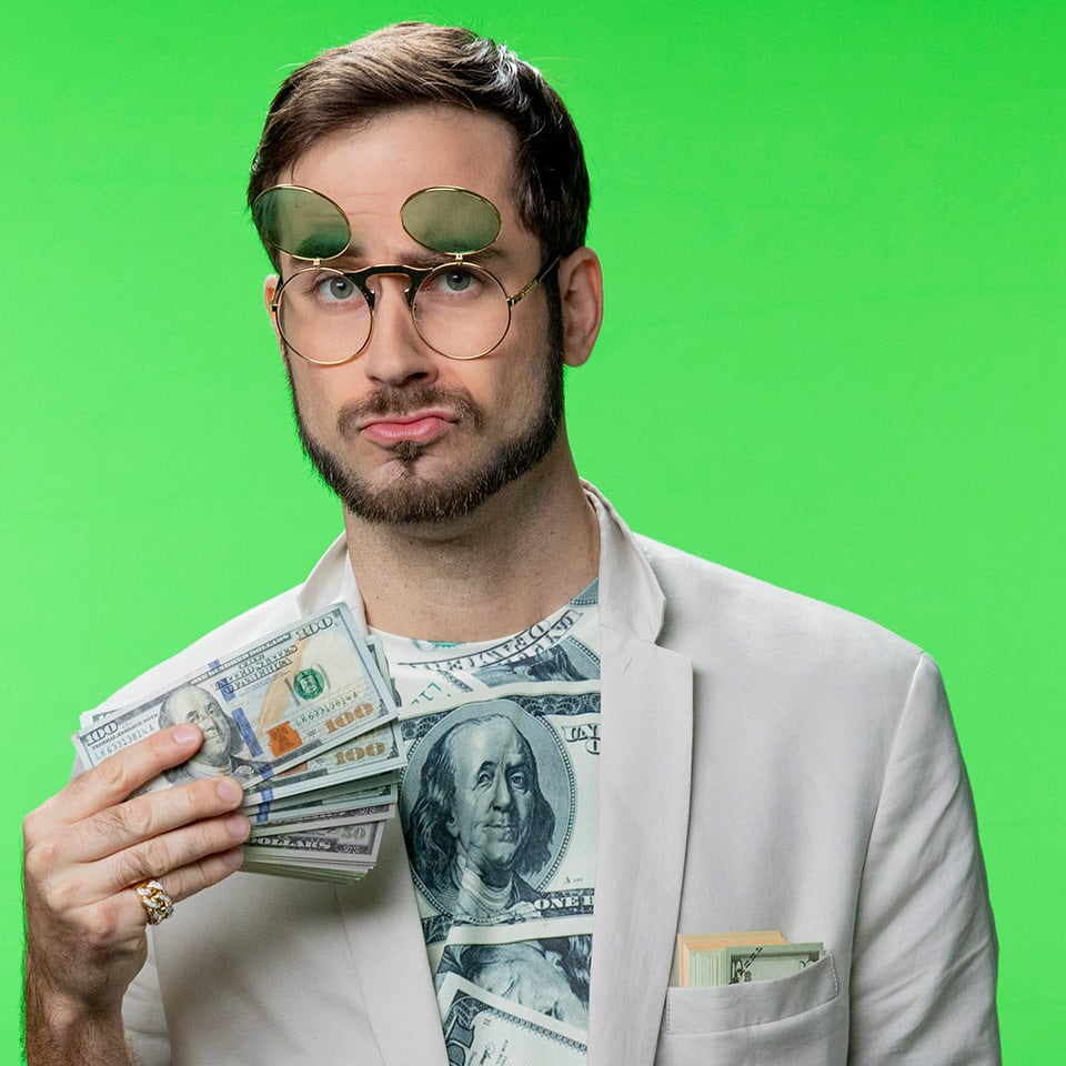 A green screen shot of an actor in a commercial