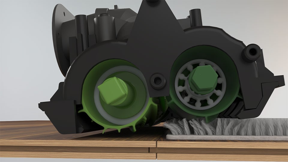 Stylized 3D render of a robot vacuum for a product video