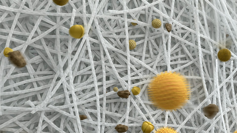 Stylized 3D render of pollen and dirt for a product video